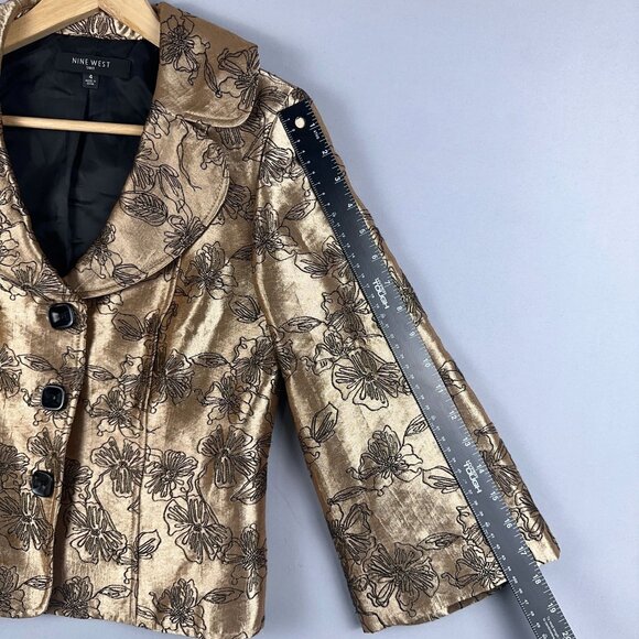 Nine West Blazer Suit Jacket Cropped Womens Size 4 Floral Button Front Gold - Picture 7 of 11
